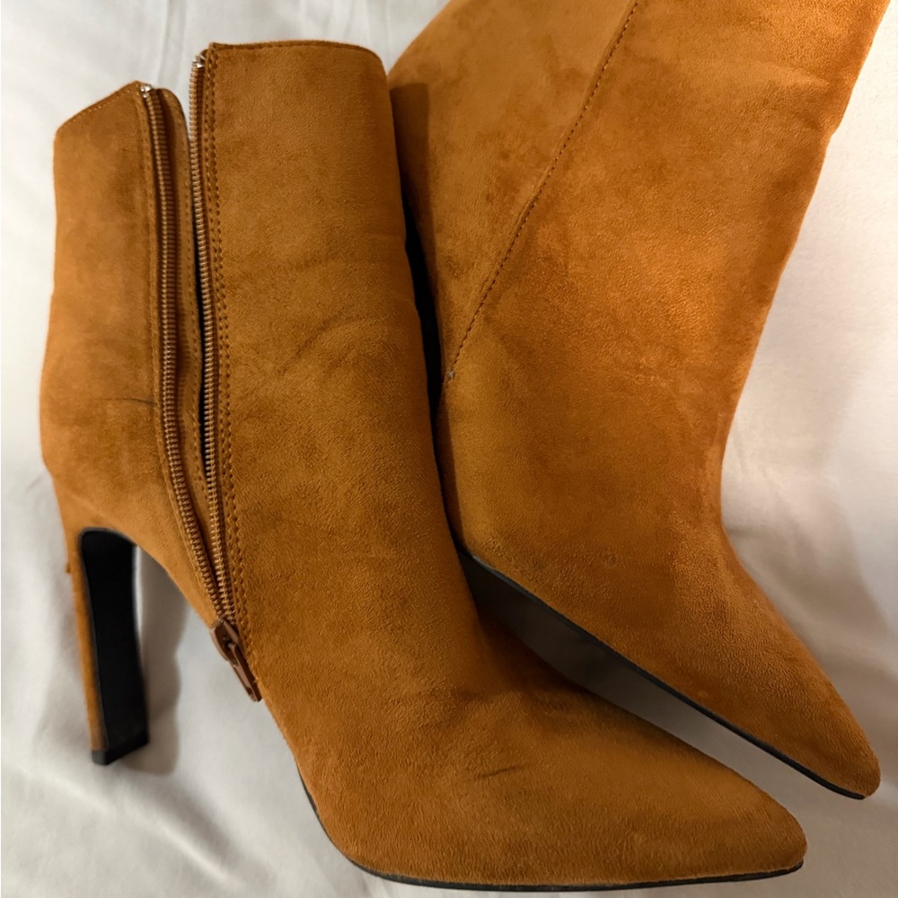 Women's Burnt Orange Suede Pointed-Toe High Heel Ankle Boots